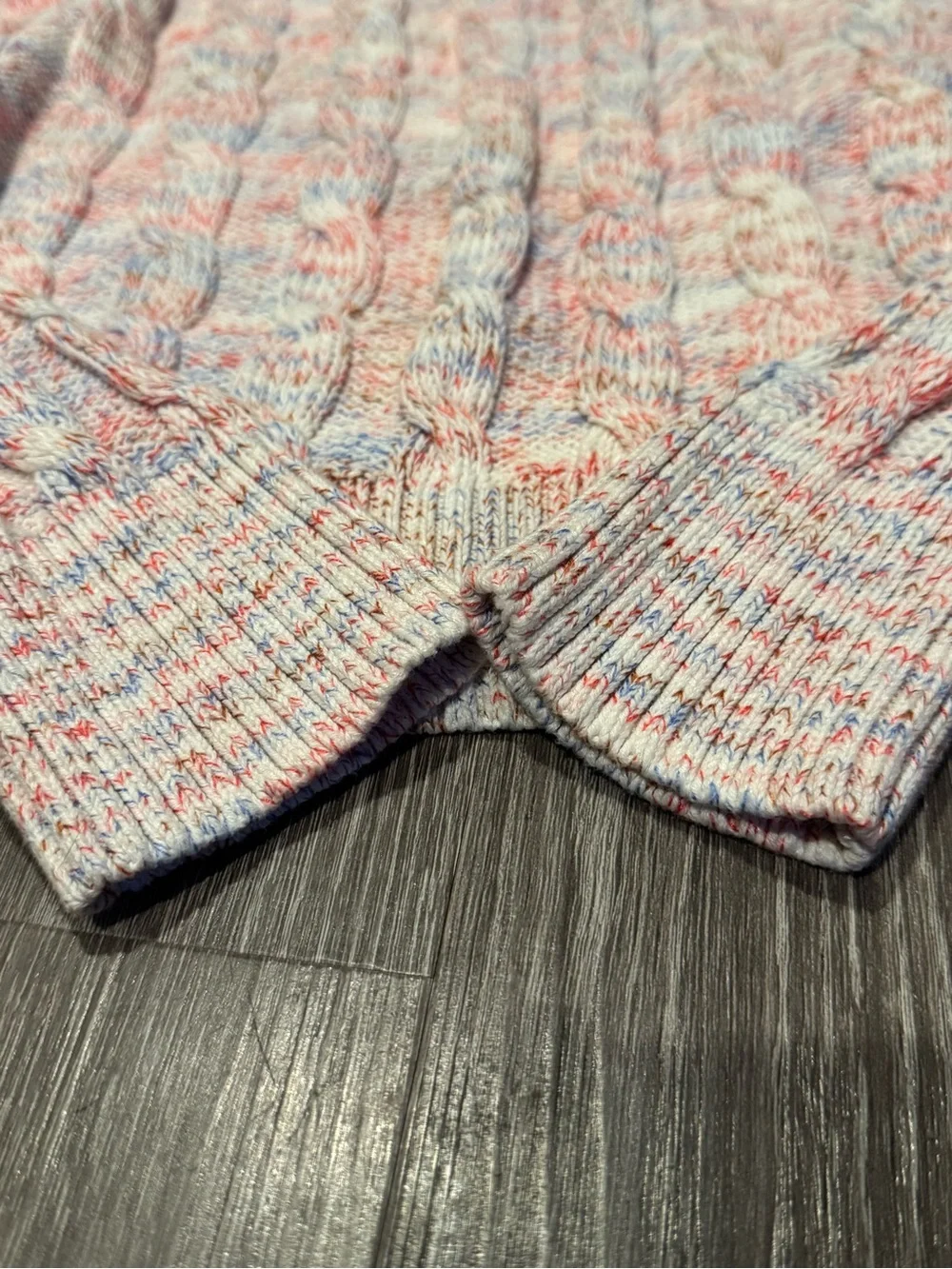 J. Crew Women’s Cable Knit Marled Cotton Blend Crewneck Sweater Pink Blue L